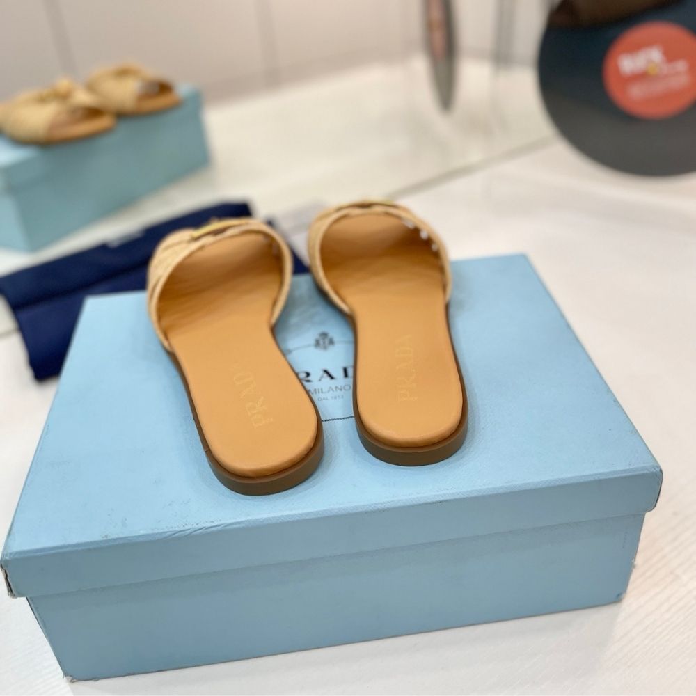 Prada Crochet Slides Natural