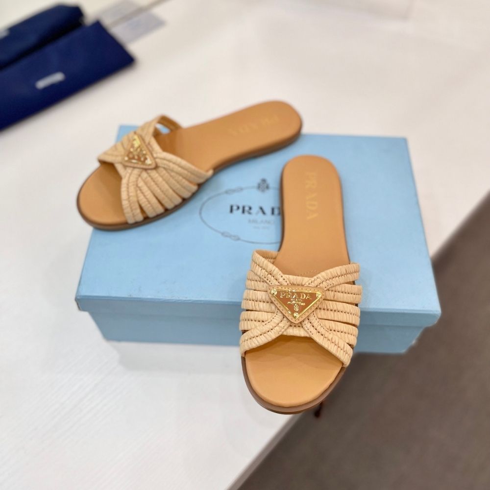 Prada Crochet Slides Natural