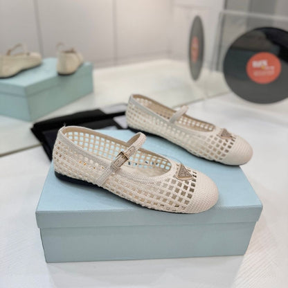 Prada Crochet Ballerinas White