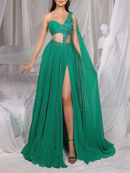 A-shaped/Princess shoulder to ground prom dress