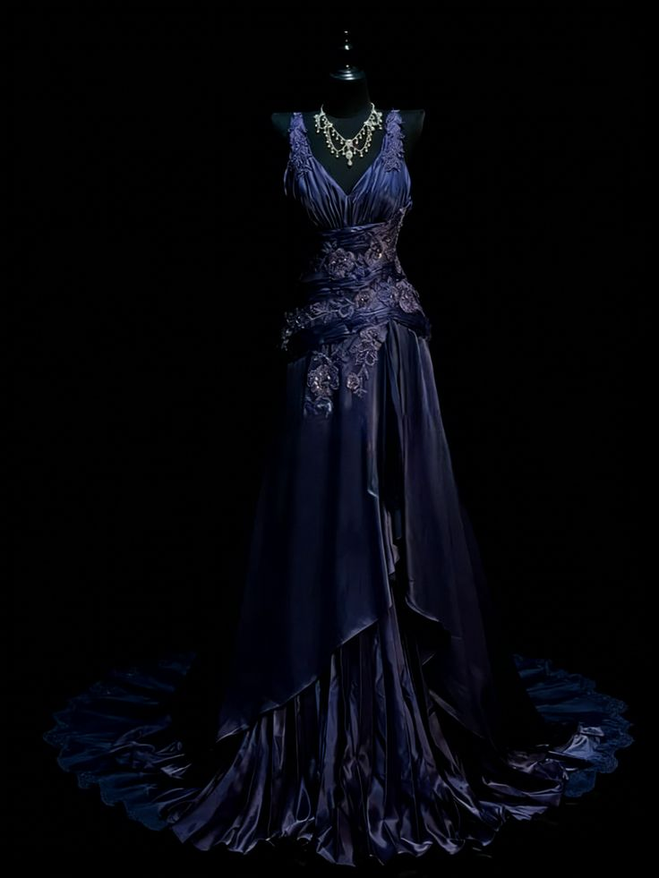 Vintage Grape V Neck Satin Appliques Sleeveless Long Evening Dress Prom Dress SP1727