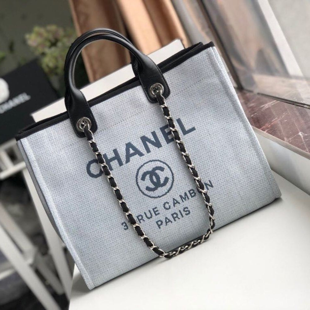 Chanel Deauville Tote White Gray 38cm A66941