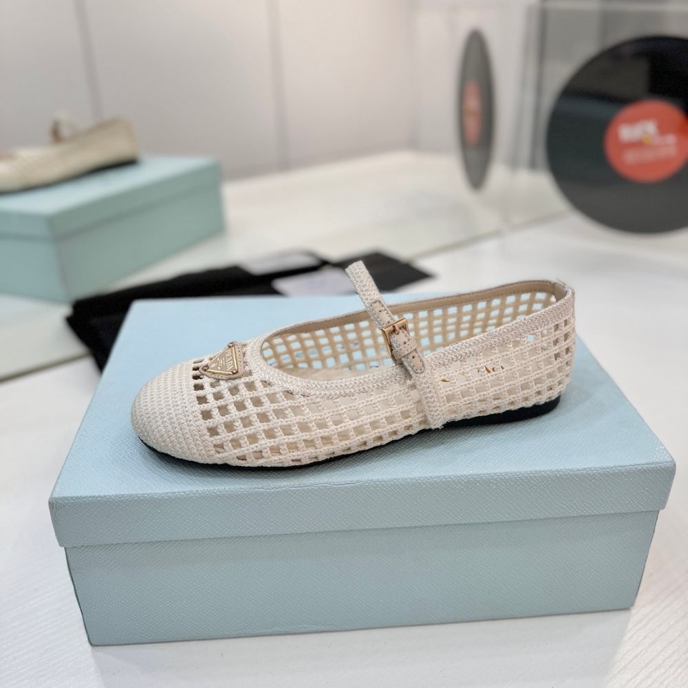Prada Crochet Ballerinas White