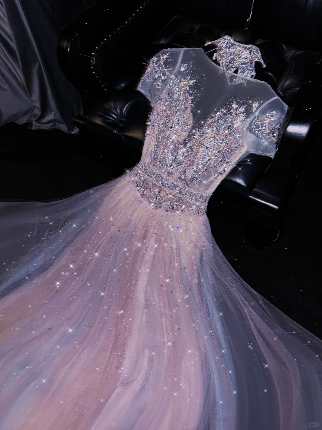 Dreamy Pink Sparkle Tulle Beaded High Neck Glittering Evening Gown TP5384
