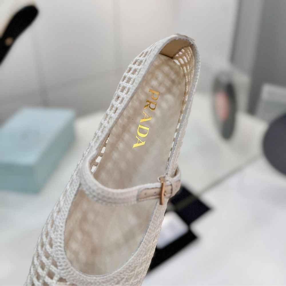 Prada Crochet Ballerinas White