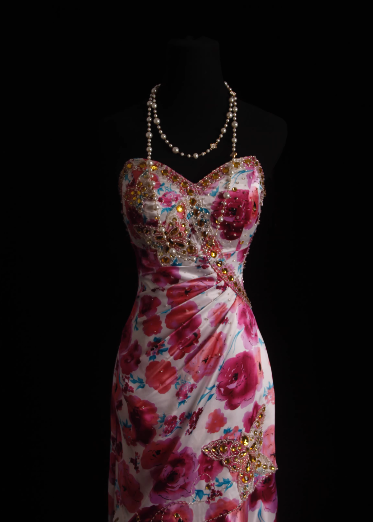 Vintage Pink Floral Beaded Sweetheart Strapless Mermaid Prom Dress TP5679