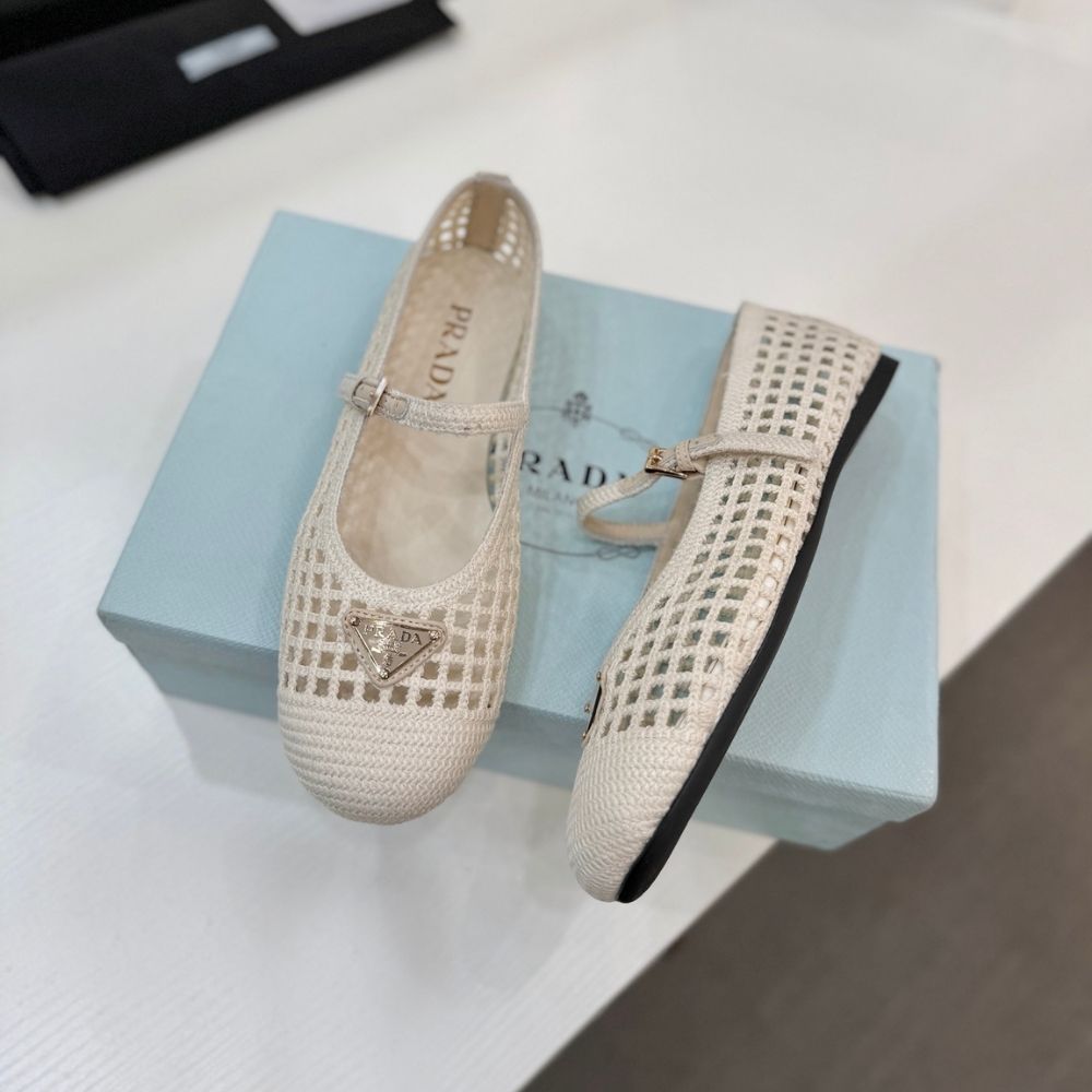 Prada Crochet Ballerinas White