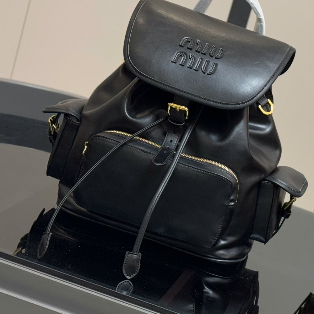 MIUMIU LEATHER BACKPACK BLACK 27CM 5BZ042 2CRW F0002 V OOO