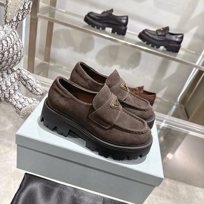 Prada Chocolate Suede Loafers Dark Brown