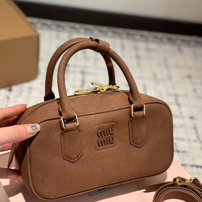 MIUMIU ARCADIE PADDED SUEDE TOP HANDLE BAG COCOA BROWN 23CM 5BB142 2CS4 F0324 V OON