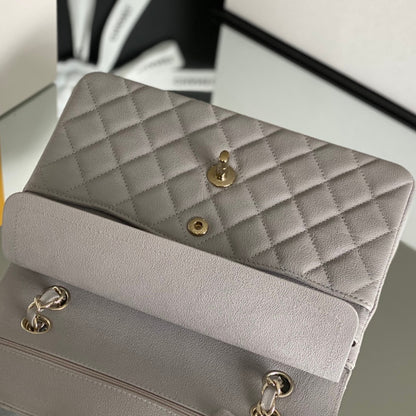 Chanel Classic Handbag Grey With Gold Hardware 26cm  A01112