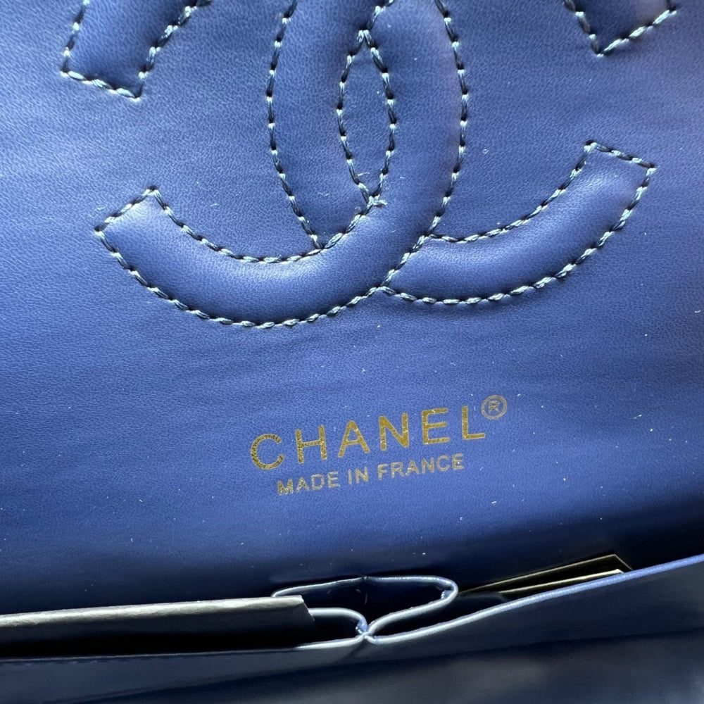 Chanel Classic Handbag Blue With Gold Hardware 26cm  A01112