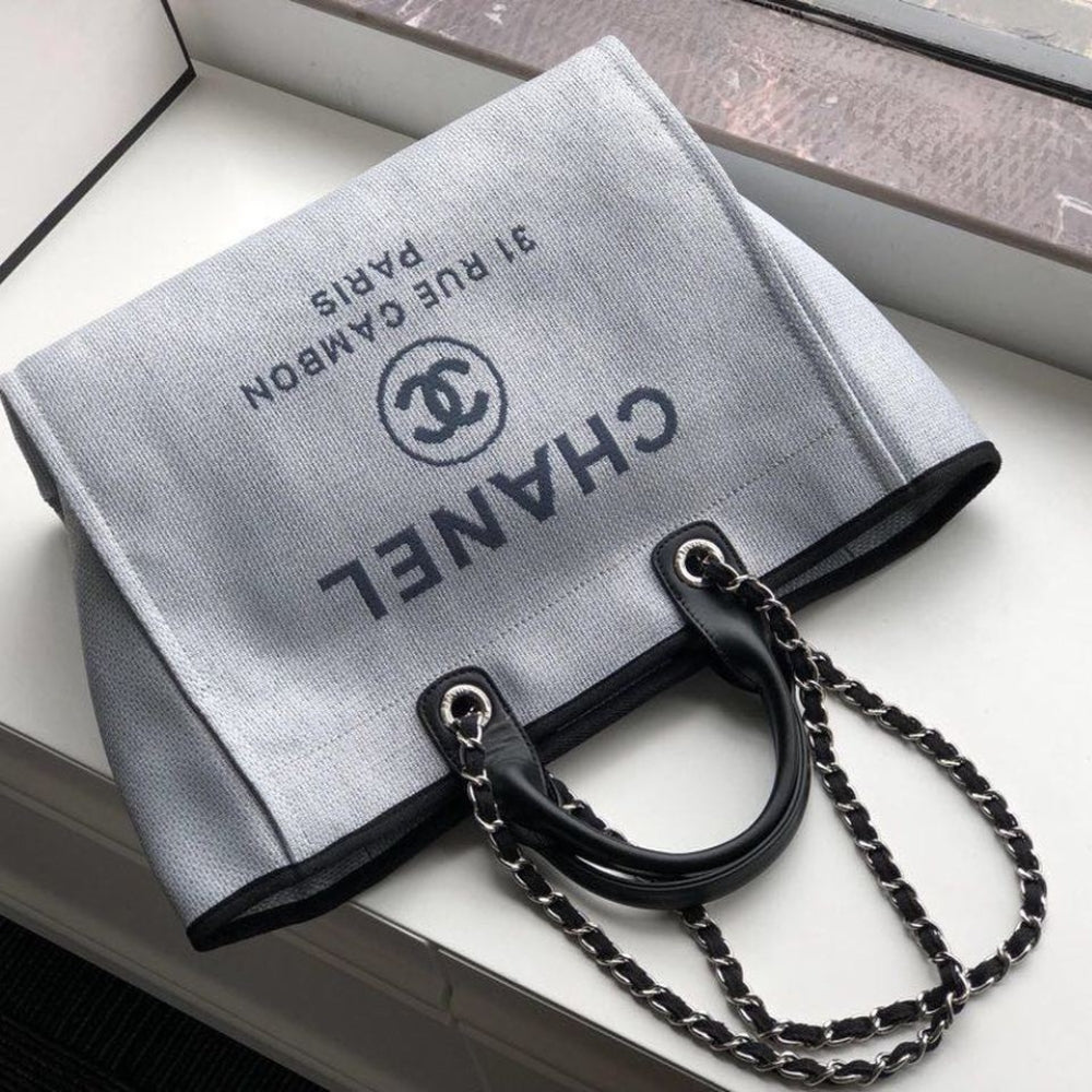 Chanel Deauville Tote White Gray 38cm A66941