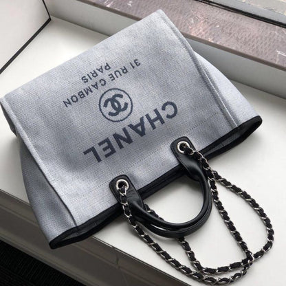 Chanel Deauville Tote White Gray 38cm A66941
