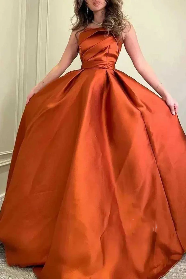 A-shaped strapless empire pleated party dance dress