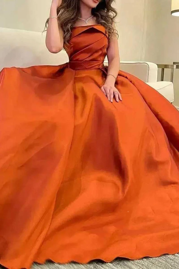 A-shaped strapless empire pleated party dance dress