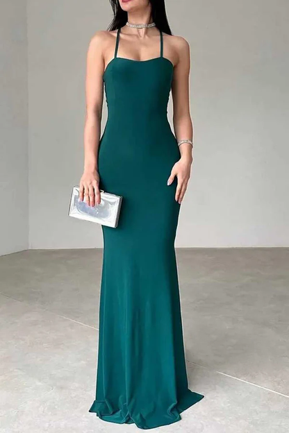 Fitted thin shoulder strap with sleeveless for party and ball evening dress