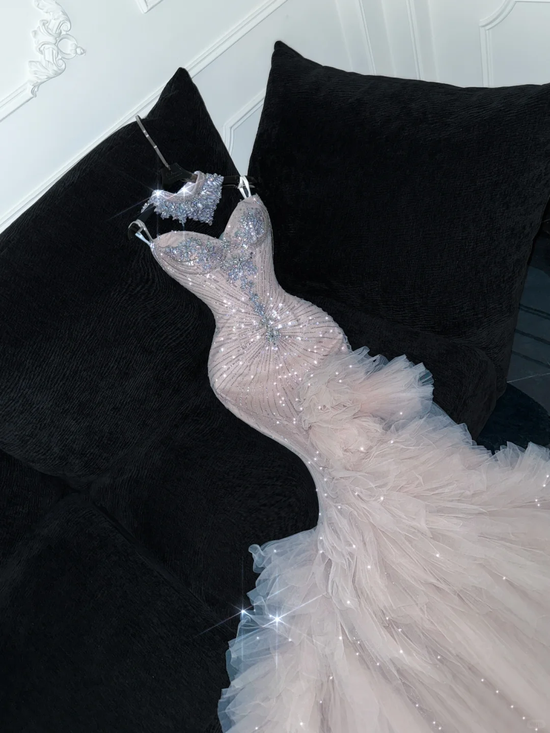 Shiny Beaded White Sweetheart Tulle Sequin Design Elegant Mermaid Floor-length Wedding Dress TP4190