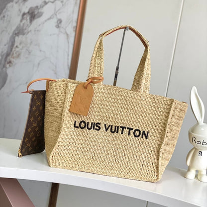 Louis Vuitton Summer Shopper Tote MM Raffia Natural Beige 44cm M14458