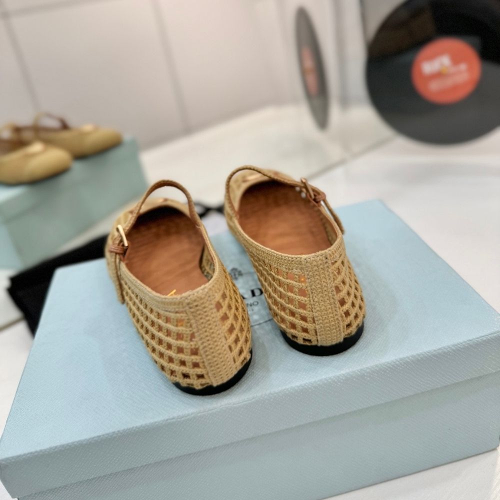 Prada Crochet Ballerinas Beige Brown