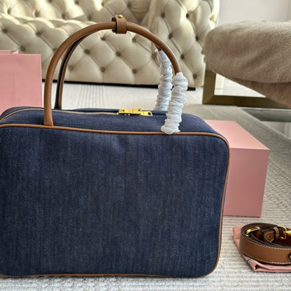 MIUMIU BEAU DENIM TOP HANDLE BAG BLUE 35CM