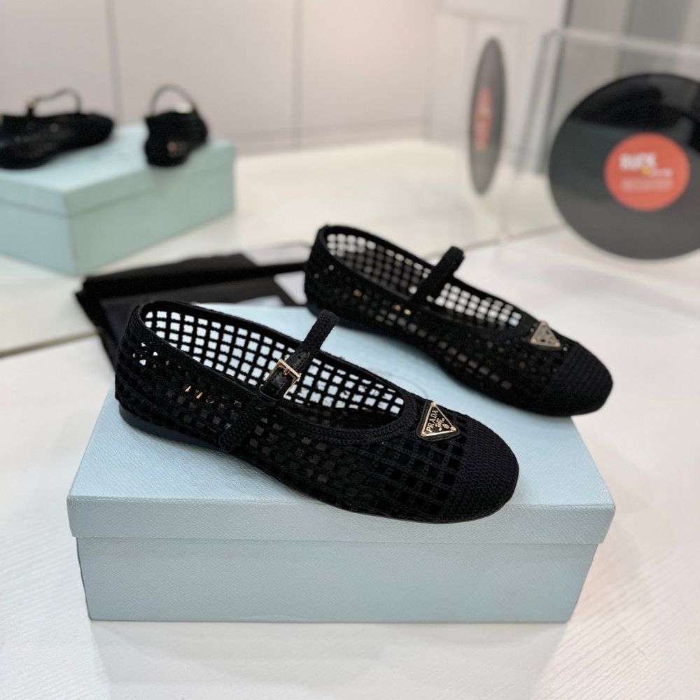 Prada Crochet Ballerinas Black