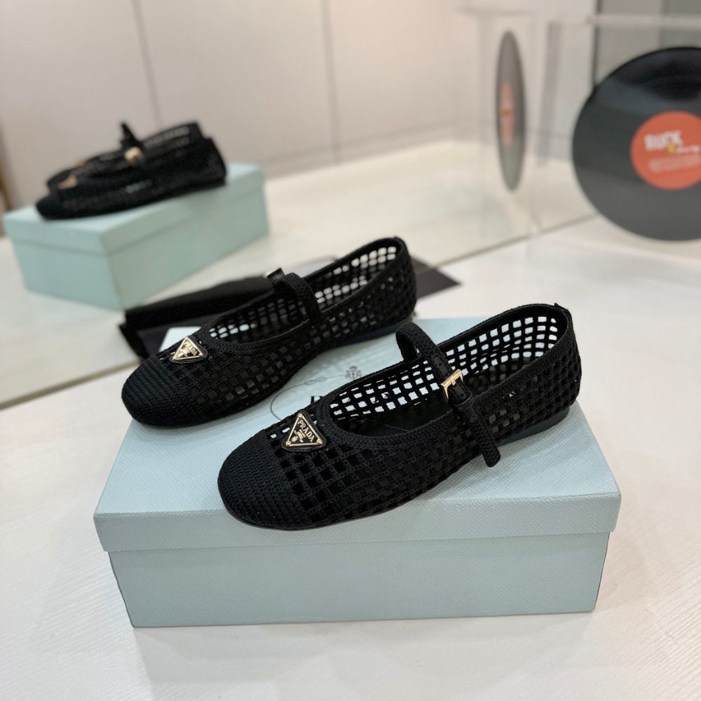 Prada Crochet Ballerinas Black