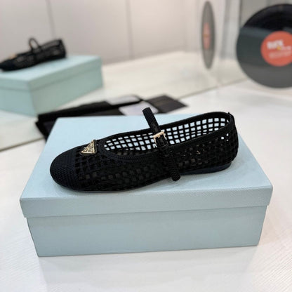 Prada Crochet Ballerinas Black