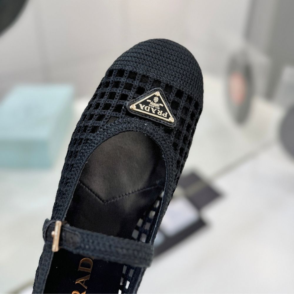 Prada Crochet Ballerinas Black