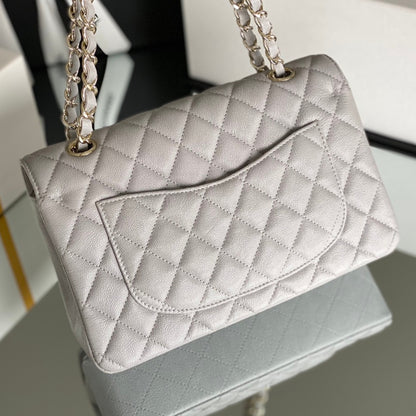 Chanel Classic Handbag Grey With Gold Hardware 26cm  A01112