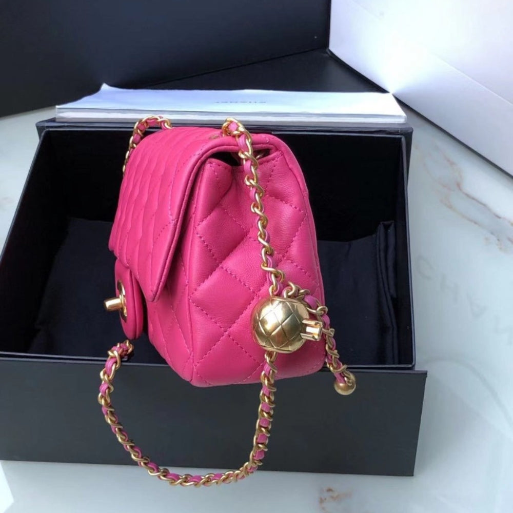 Chanel Flap Bag With CC Ball On Strap Pink 20cm AS1787