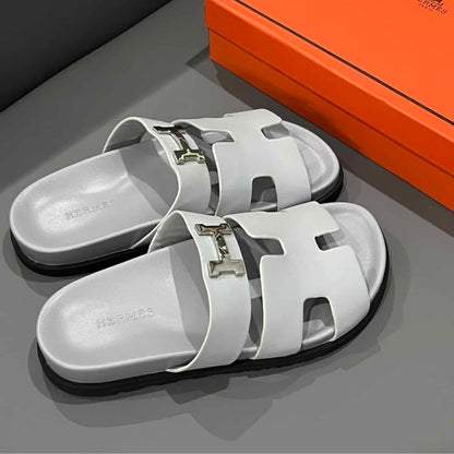 Hermes Chypre Sandal H Logo Silver Hardware Light Grey