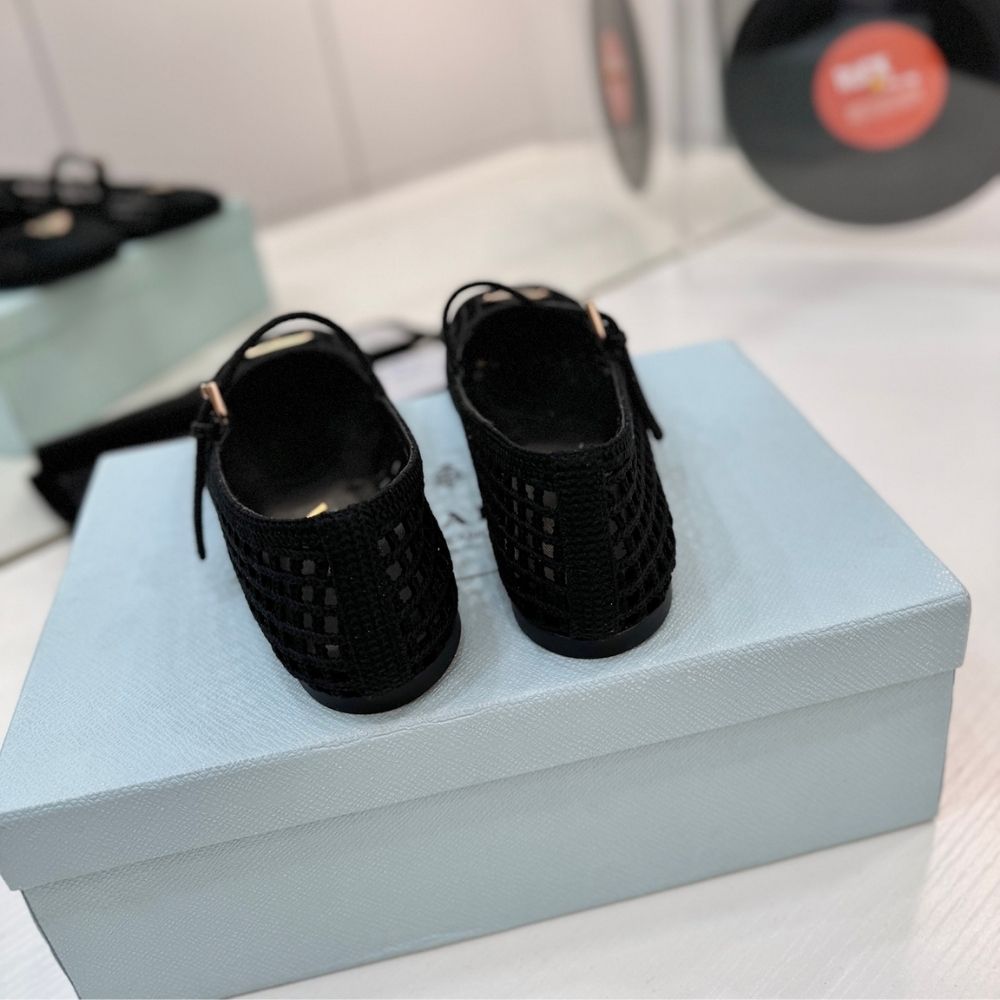 Prada Crochet Ballerinas Black