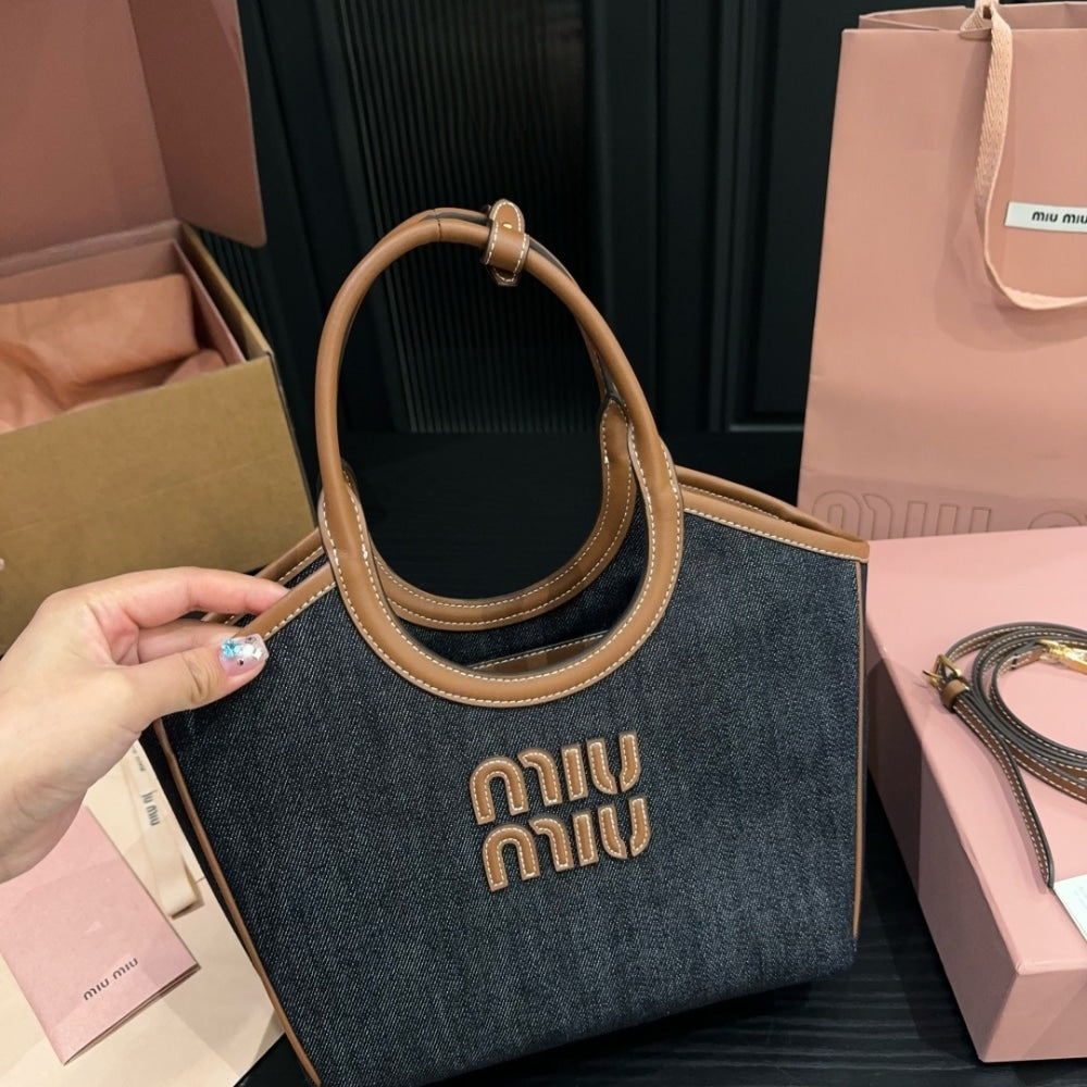 MIUMIU IVY DENIM BAG BLUE BRANDY 22CM