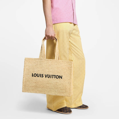 Louis Vuitton Summer Shopper Tote MM Raffia Natural Beige 44cm M14458