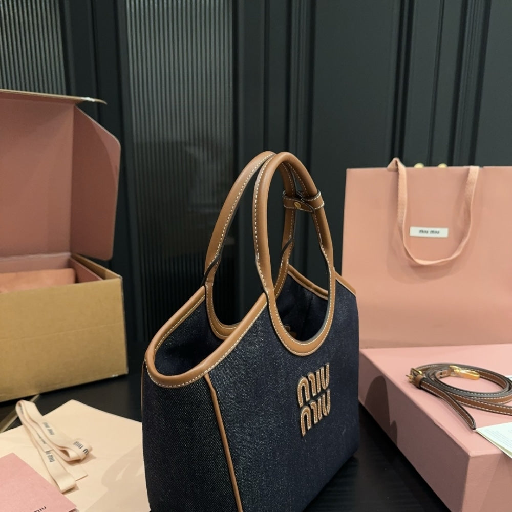MIUMIU IVY DENIM BAG BLUE BRANDY 22CM