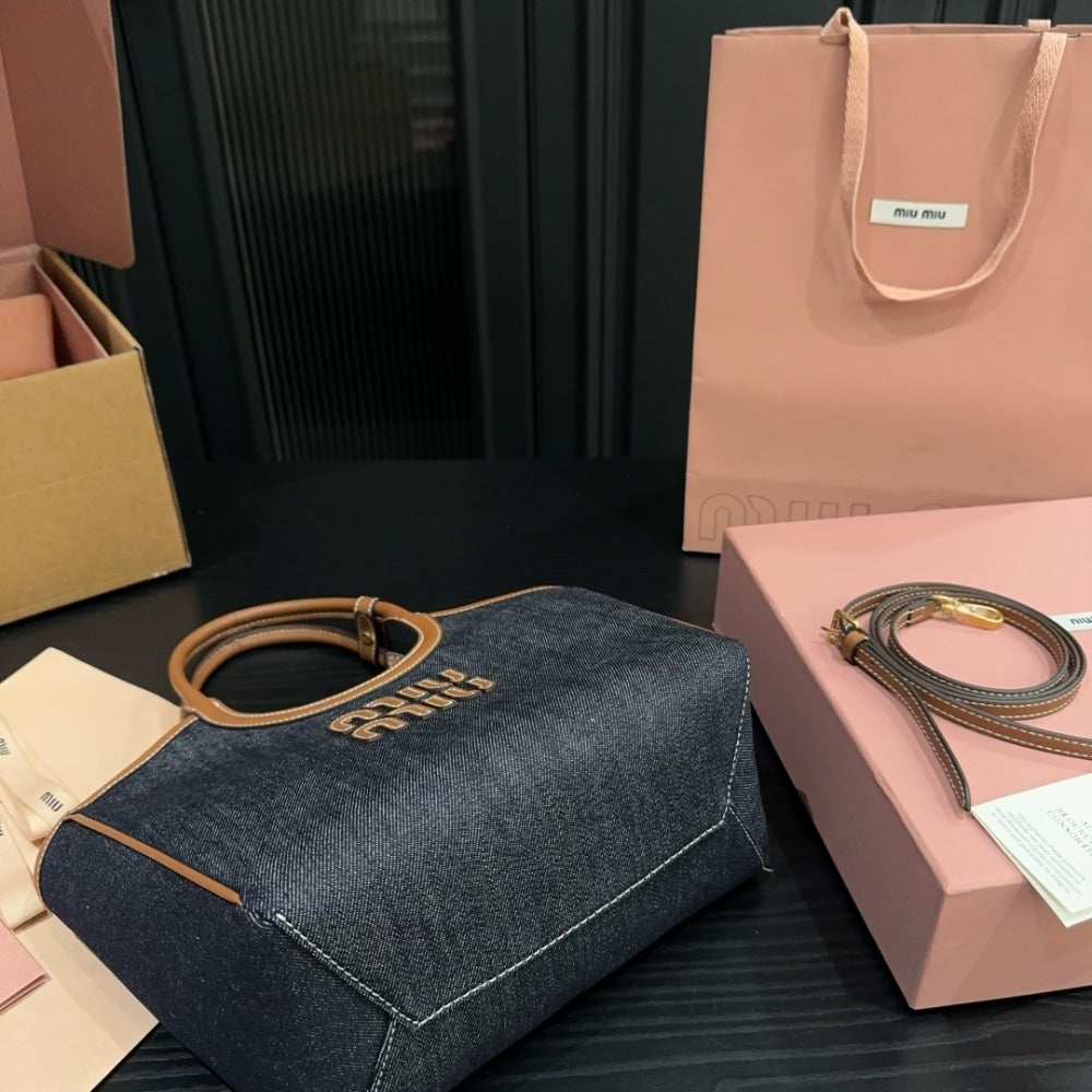 MIUMIU IVY DENIM BAG BLUE BRANDY 22CM