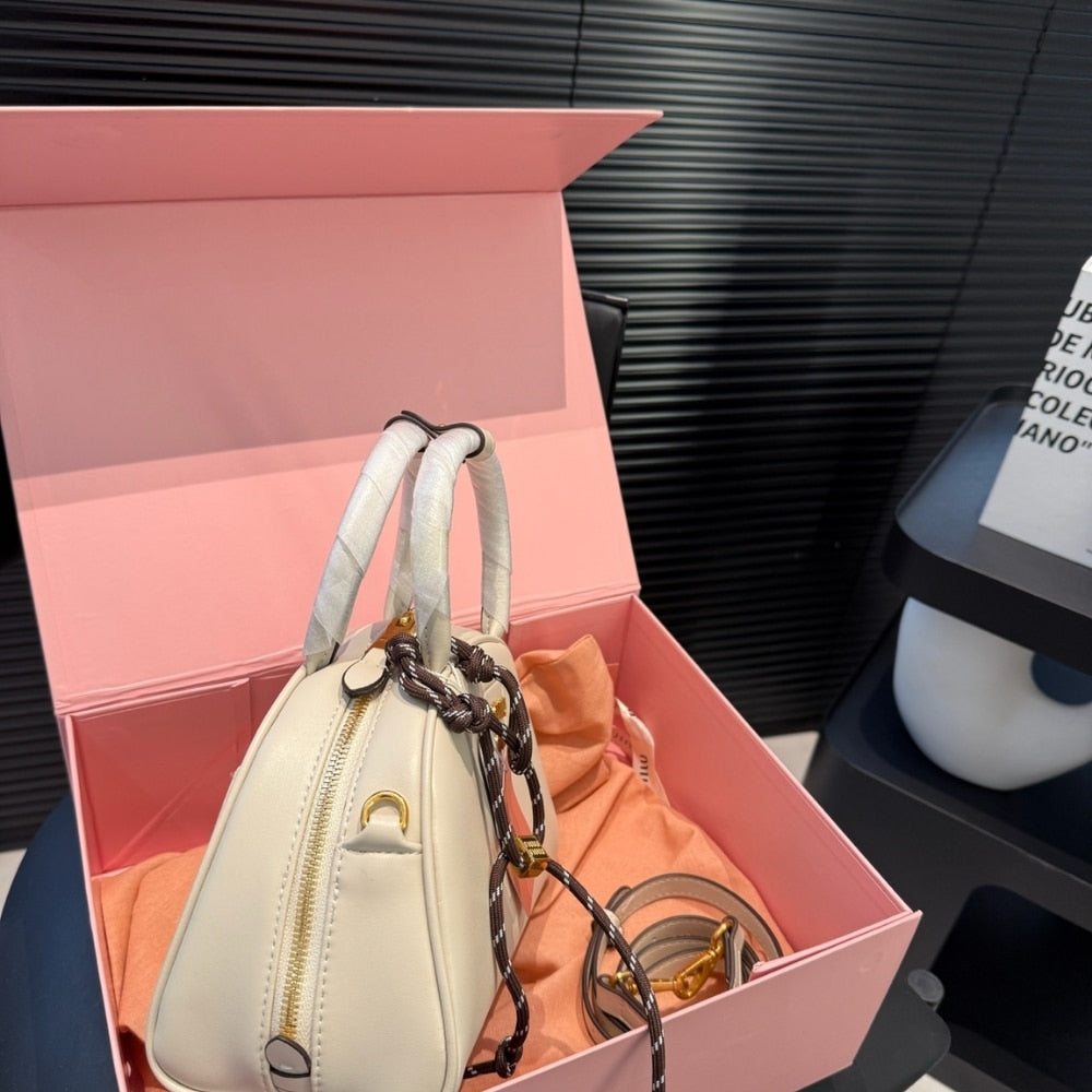 MIUMIU LEATHER TOP HANDLE BAG WHITE 23CM