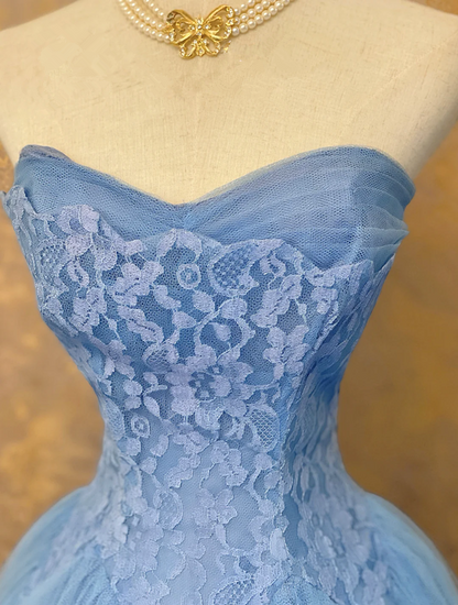Slate Blue Strapless Waist-Cinched Puff-Skirt Ball Gown & Bridal Gown R7402
