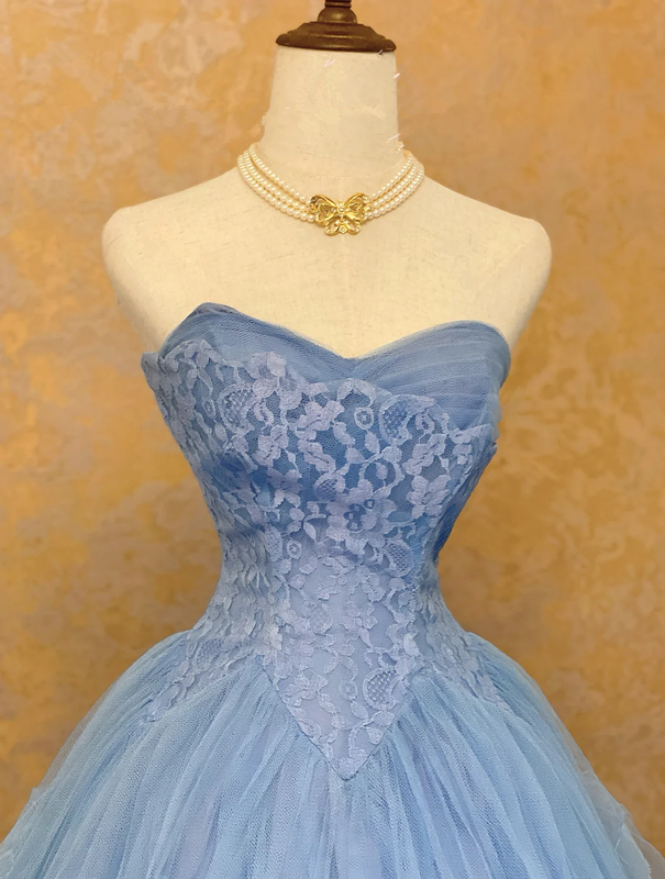 Slate Blue Strapless Waist-Cinched Puff-Skirt Ball Gown & Bridal Gown R7402
