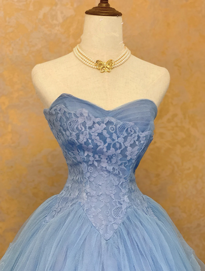 Slate Blue Strapless Waist-Cinched Puff-Skirt Ball Gown & Bridal Gown R7402