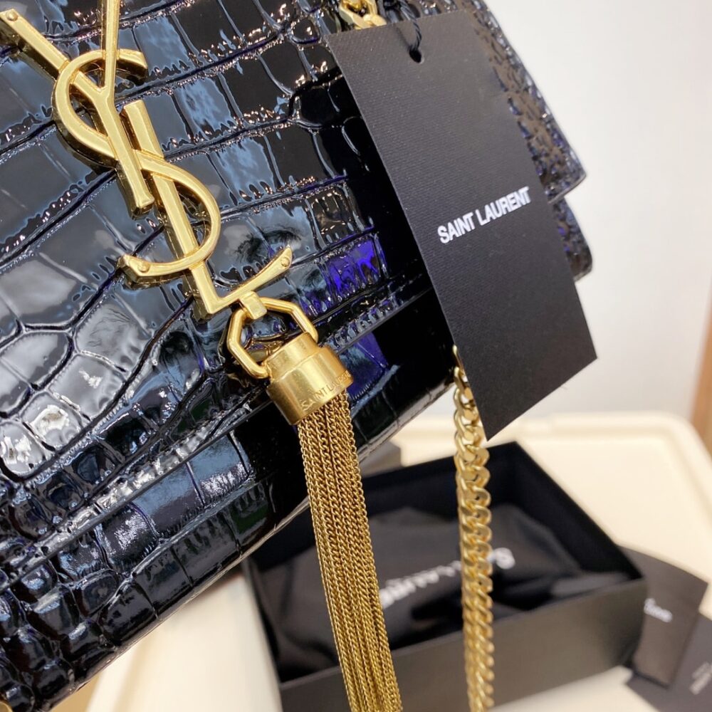 Saint Laurent Kate Medium Chain Bag With Tassel Shiny Black 22Cm 354119AAAY14083