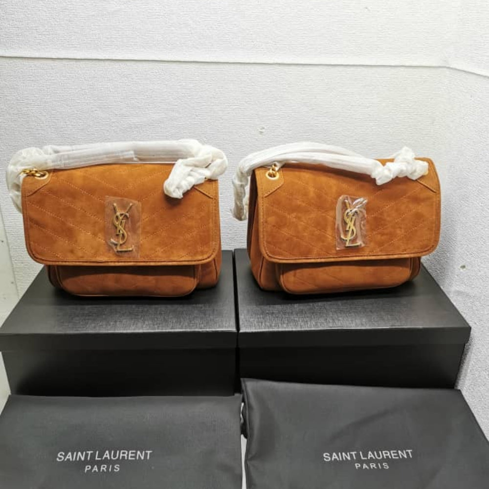 Saint Laurent Niki Baby Chain Bag In Suede Brown 28Cm