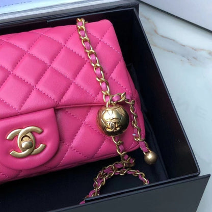 Chanel Flap Bag With CC Ball On Strap Pink 20cm AS1787