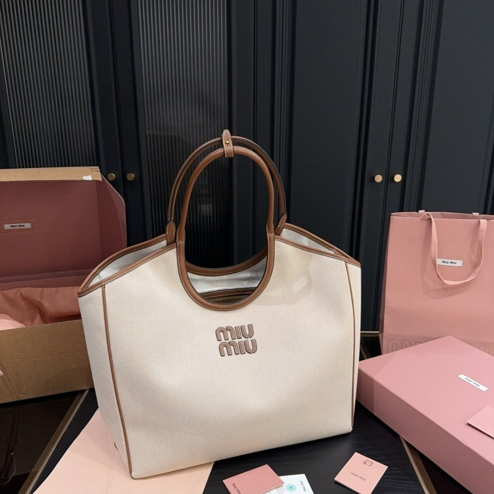 MIUMIU IVY TOTE BAG BEIGE AND BRANDY 38CM