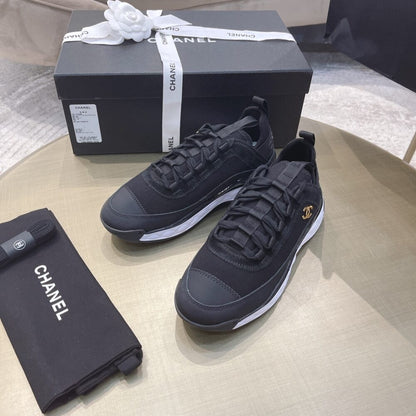 Chanel Logo Low Top Trainer Sneakers Black G35617 Y53646 94305