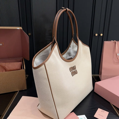 MIUMIU IVY TOTE BAG BEIGE AND BRANDY 38CM