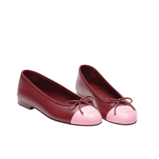 Chanel Ballet Flats Burgundy &amp; Pink G02819 X01000 U9349