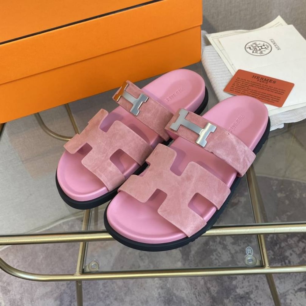 Hermes Chypre Sandal H Logo Silver Hardware Pink