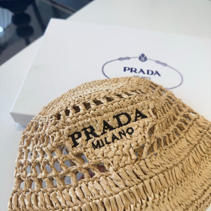 Prada Crochet Bucket Hat Raffia Natural